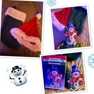 Festive Snowman  with Santa Hat and Stocking